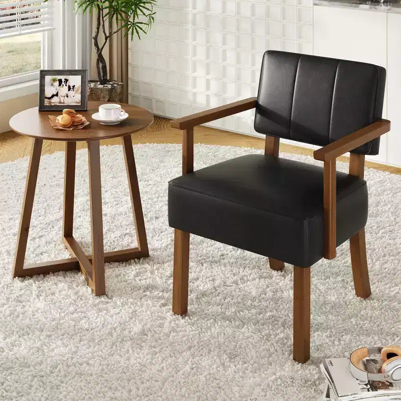 Fauteuil d'appoint en similicuir, fauteuil rembourré Mid-century avec cadre en bois, chaise de lecture et de détente pour salon, chambre à coucher