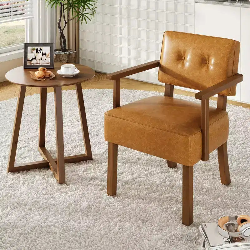 Fauteuil d'appoint en similicuir, fauteuil rembourré Mid-century avec cadre en bois, chaise de lecture et de détente pour salon, chambre à coucher