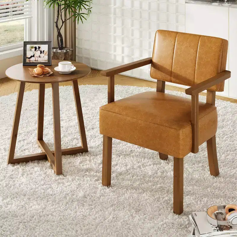 Fauteuil d'appoint en similicuir, fauteuil rembourré Mid-century avec cadre en bois, chaise de lecture et de détente pour salon, chambre à coucher