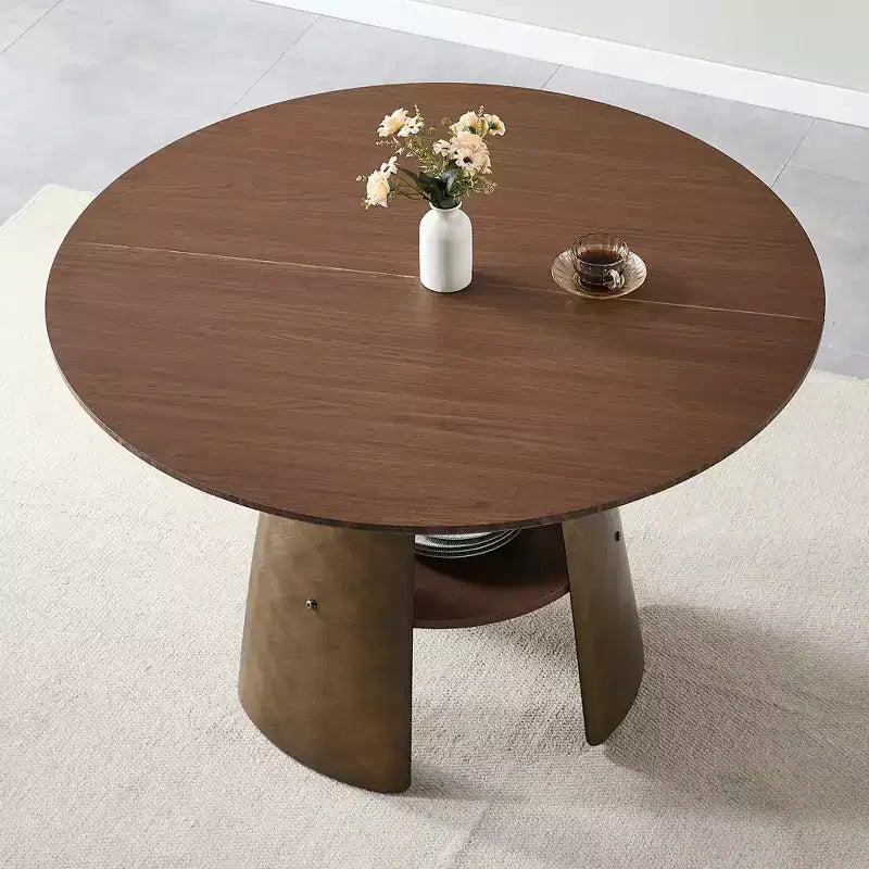 Table à manger ronde moderne en bois et métal