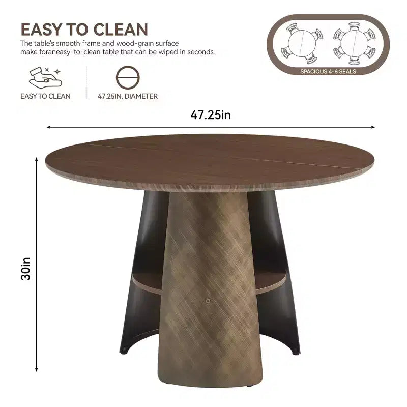 Table à manger ronde moderne en bois et métal
