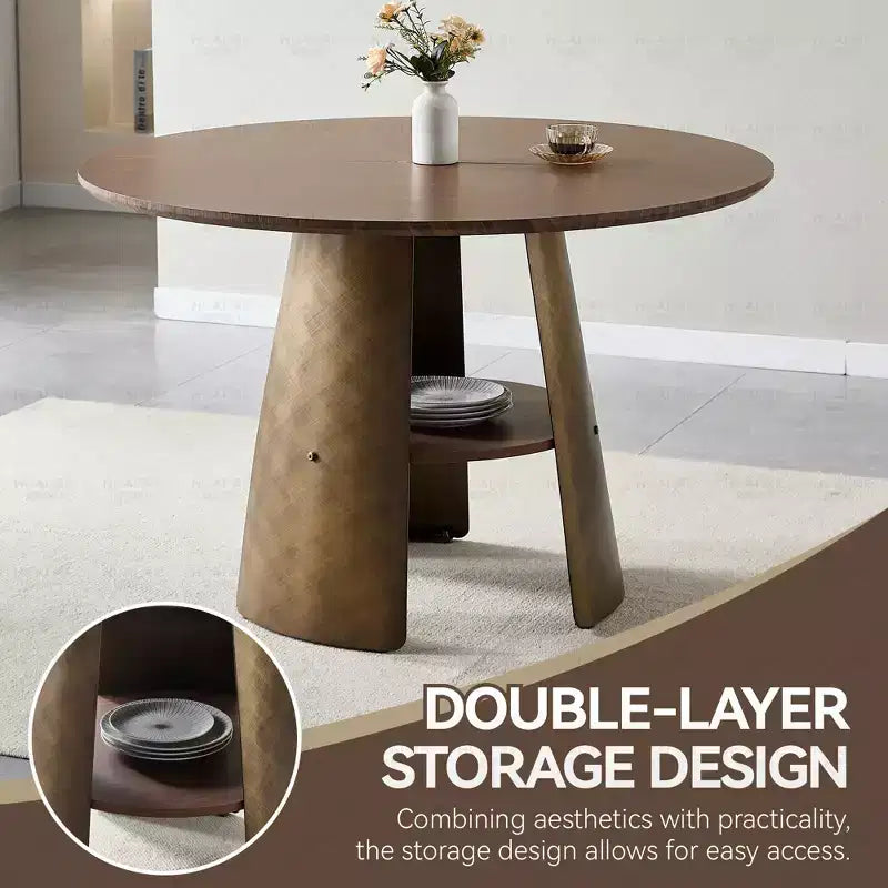 Table à manger ronde moderne en bois et métal