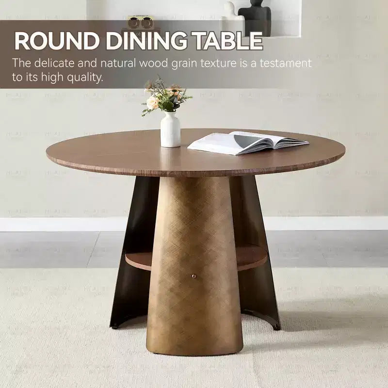 Table à manger ronde moderne en bois et métal