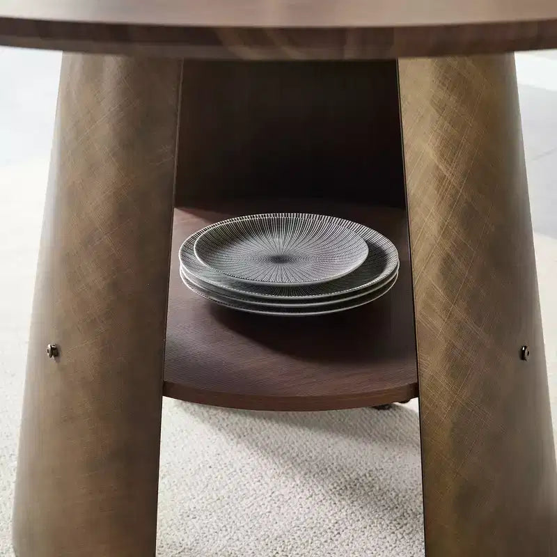 Table à manger ronde moderne en bois et métal