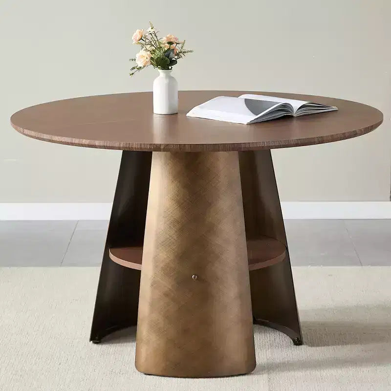 Table à manger ronde moderne en bois et métal