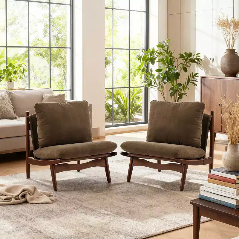 Fauteuil d'appoint Mocha avec cadre en bois naturel