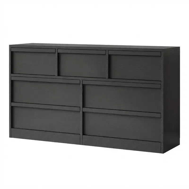 Commode à 7 tiroirs pour chambre à coucher, meuble de rangement en bois avec poignées concaves, organisateur de commode moderne, noir