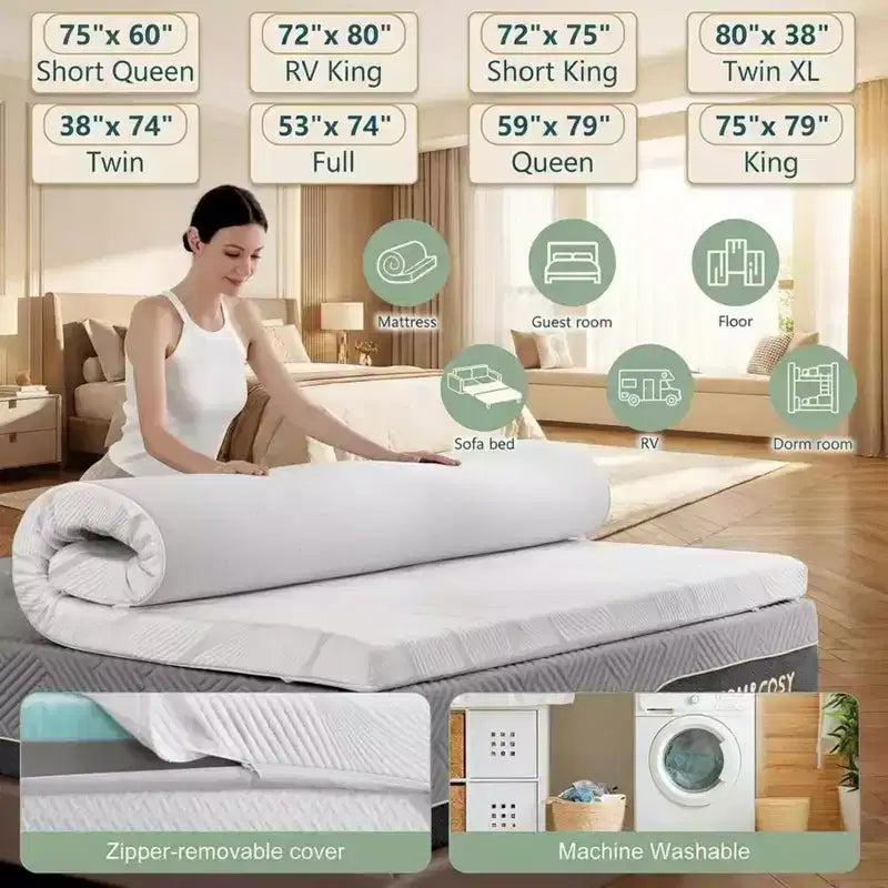 Surmatelas Réfrigérant en Mousse à Mémoire de Forme Grand Lit 7,5 cm Très Ferme avec Housse en Bambou Soie Glacée pour Soulager les Maux de Dos