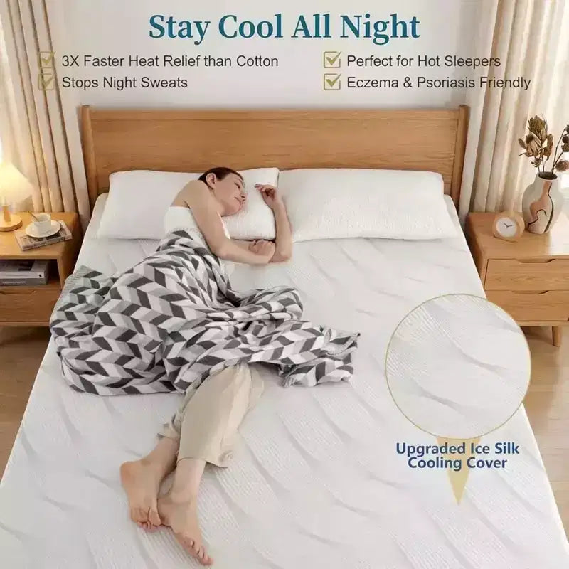 Surmatelas Réfrigérant en Mousse à Mémoire de Forme Grand Lit 7,5 cm Très Ferme avec Housse en Bambou Soie Glacée pour Soulager les Maux de Dos