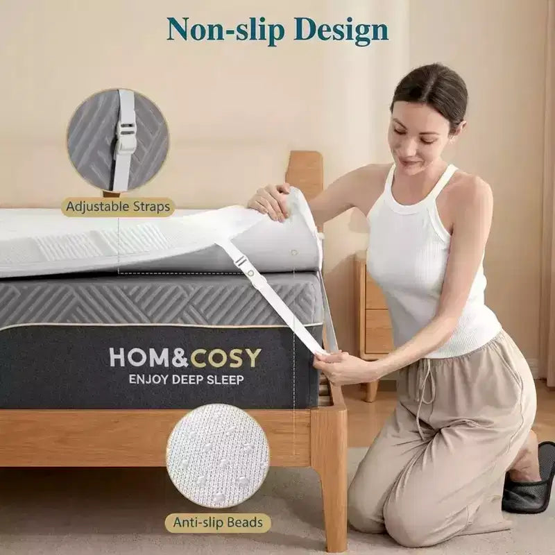 Surmatelas Réfrigérant en Mousse à Mémoire de Forme Grand Lit 7,5 cm Très Ferme avec Housse en Bambou Soie Glacée pour Soulager les Maux de Dos