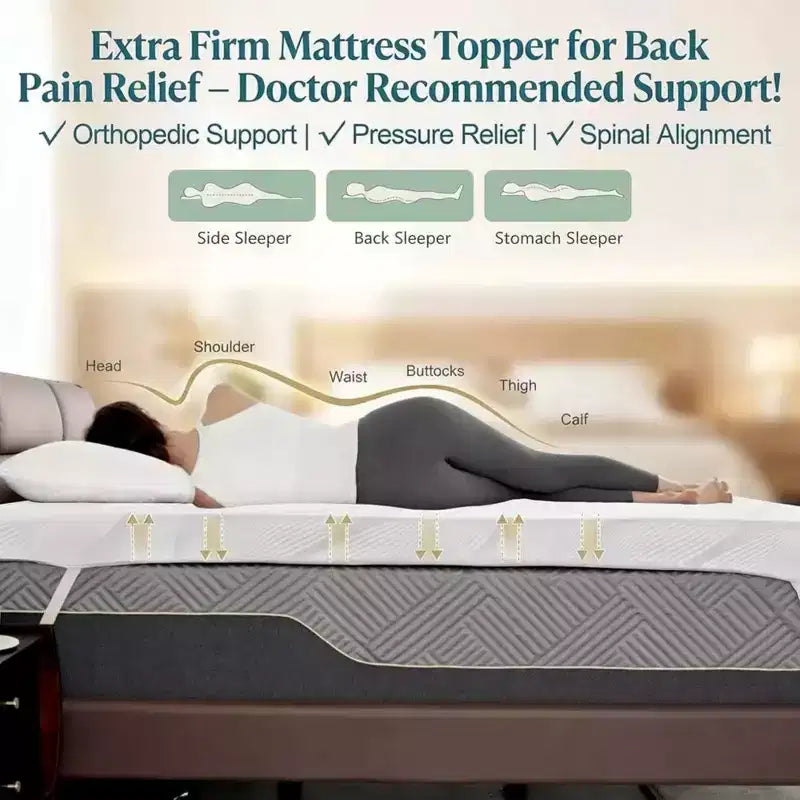 Surmatelas Réfrigérant en Mousse à Mémoire de Forme Grand Lit 7,5 cm Très Ferme avec Housse en Bambou Soie Glacée pour Soulager les Maux de Dos