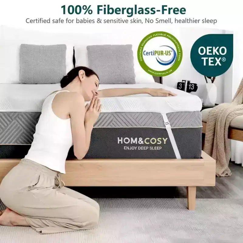 Surmatelas Réfrigérant en Mousse à Mémoire de Forme Grand Lit 7,5 cm Très Ferme avec Housse en Bambou Soie Glacée pour Soulager les Maux de Dos
