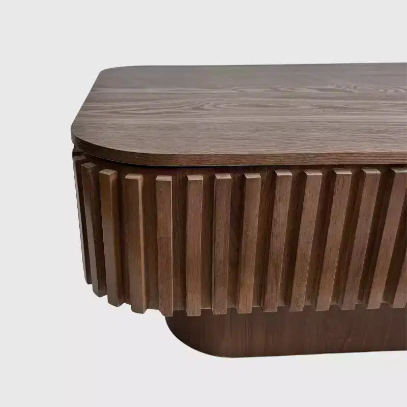 Table basse relevable cannelée de 38,6 po avec rangement, placage en bois massif, hauteur réglable, table d'appoint moderne pour salon, chambre, noyer