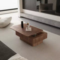 Table basse relevable cannelée de 38,6 po avec rangement, placage en bois massif, hauteur réglable, table d'appoint moderne pour salon, chambre, noyer