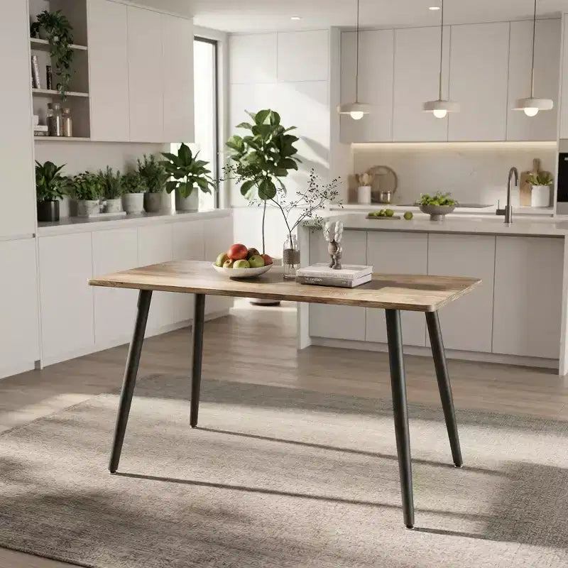 Table à manger rectangulaire moderne avec plateau en bois MDF et pieds en métal, table de cuisine pour appartement ou maison, espace de repas