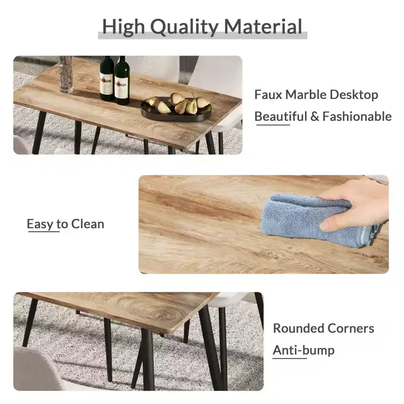 Table à manger rectangulaire moderne avec plateau en bois MDF et pieds en métal, table de cuisine pour appartement ou maison, espace de repas