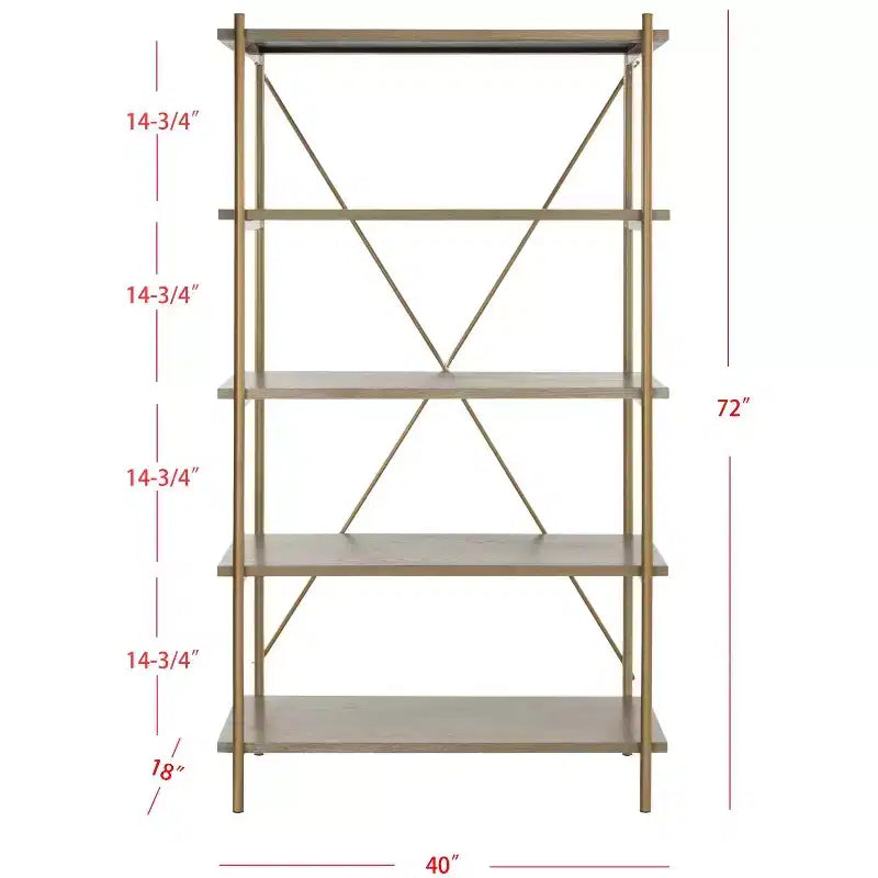Étagère à 5 niveaux - Chêne rustique/Or