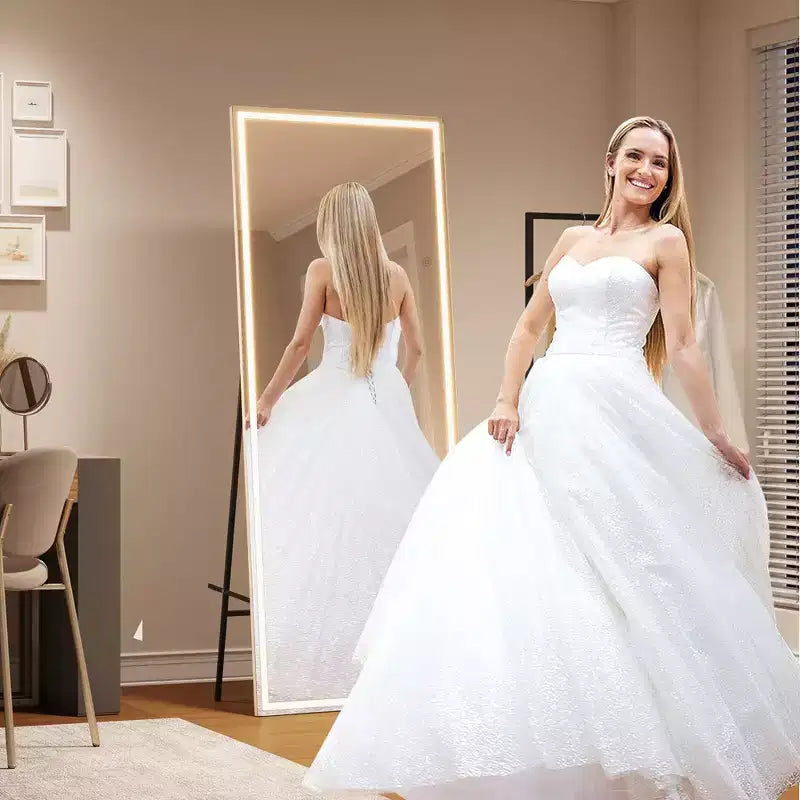 Miroir LED pleine longueur 71x 28 Miroir intégral avec lumière Miroir sur pied Miroir mural Miroir autoportant à intensité variable 3 couleurs d'éclairage Chambre Salle de bain