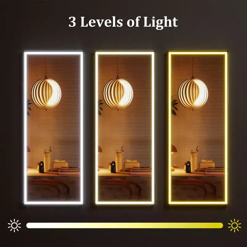 Miroir LED pleine longueur 71x 28 Miroir intégral avec lumière Miroir sur pied Miroir mural Miroir autoportant à intensité variable 3 couleurs d'éclairage Chambre Salle de bain